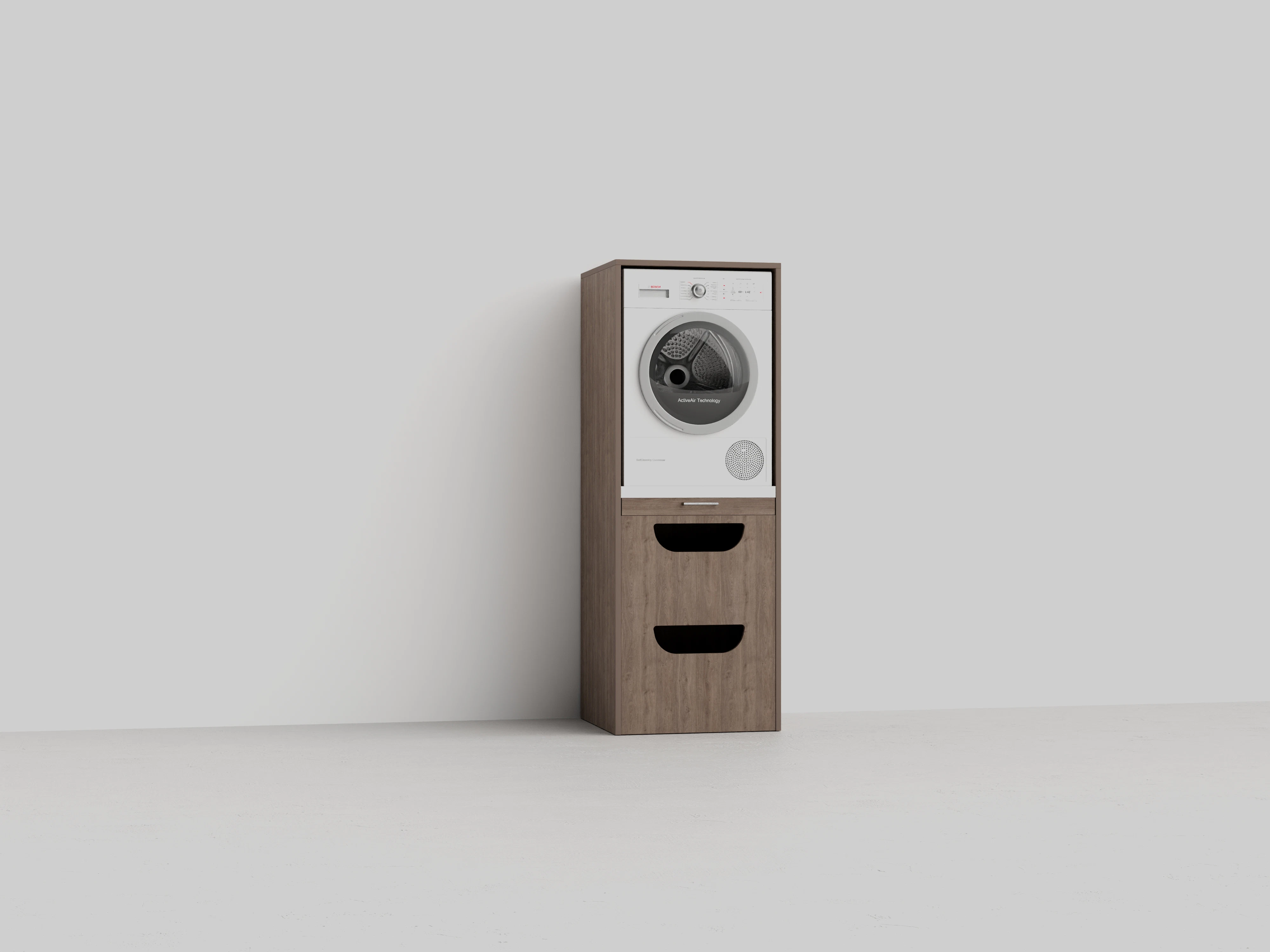 Washtower Natural Oak Washtower® stacking cabinet, for dryer on washing machine, with pull-out shelf and storage cabinet