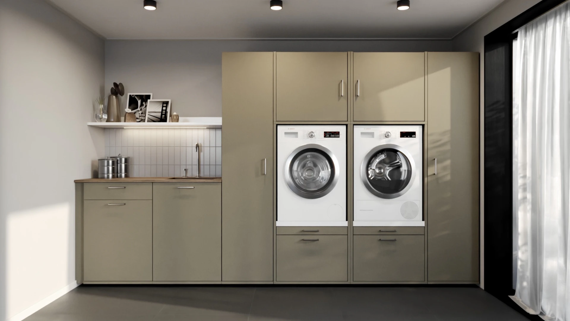 Wasmachine en droger in een opgeruimde wasmachinekast van Wastoren