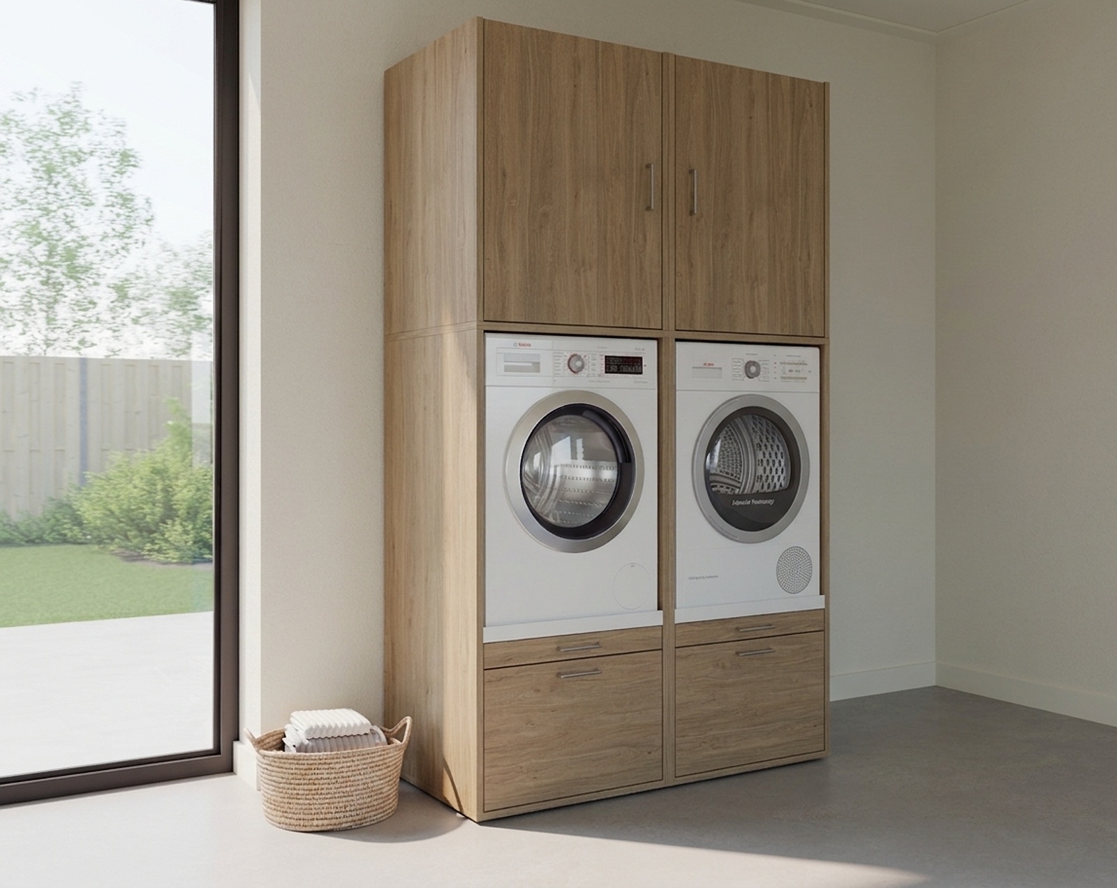 Armarios básicos para elevar la lavadora y secadora en acabado Roble ...