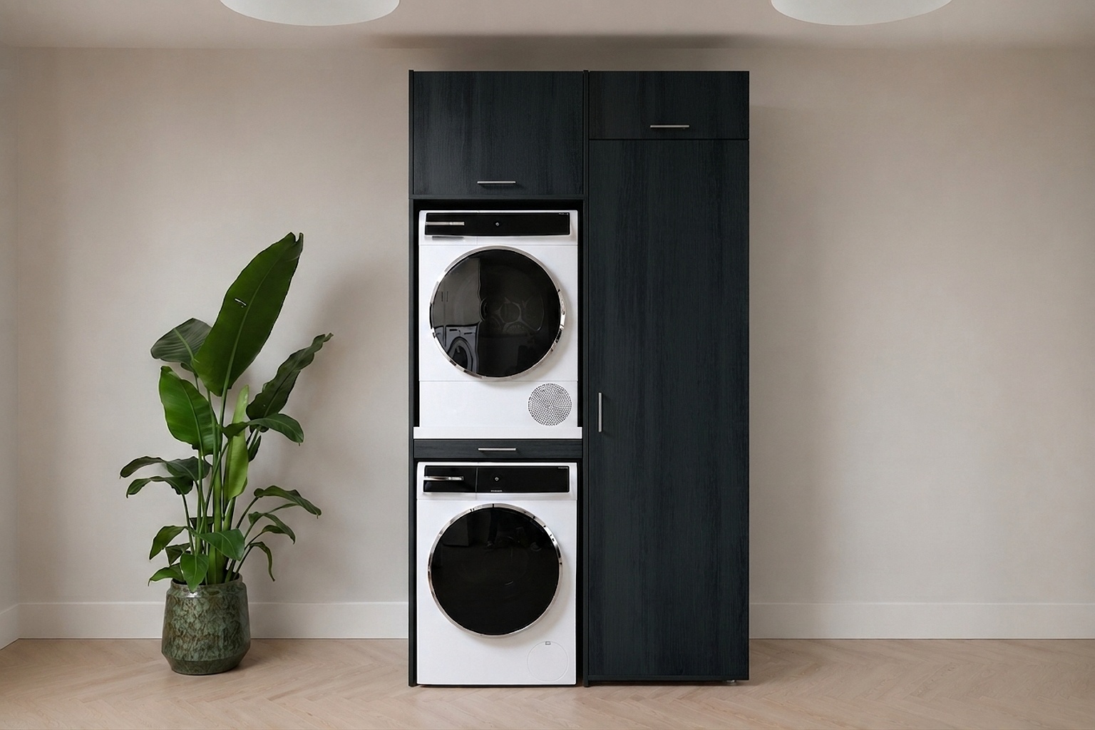 Cabinet for stacking washing machine and dryer in black oak look ...