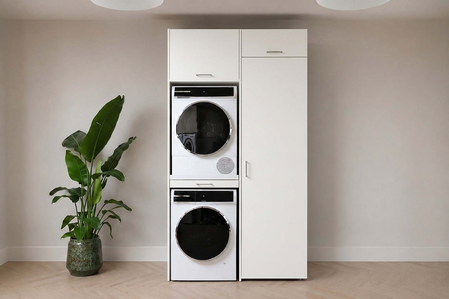 Cabinet for stacking washing machine and dryer in white | 127x233 cm ...