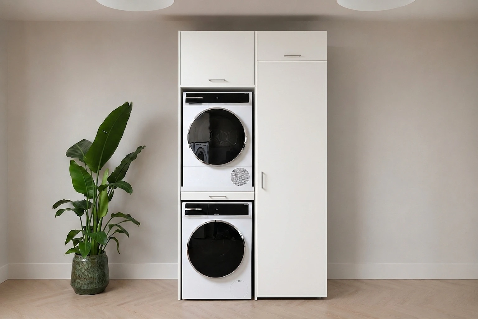 Rectangular Washing Machine Cabinet for stacking washing machine and dryer in white | 127x233 cm ...