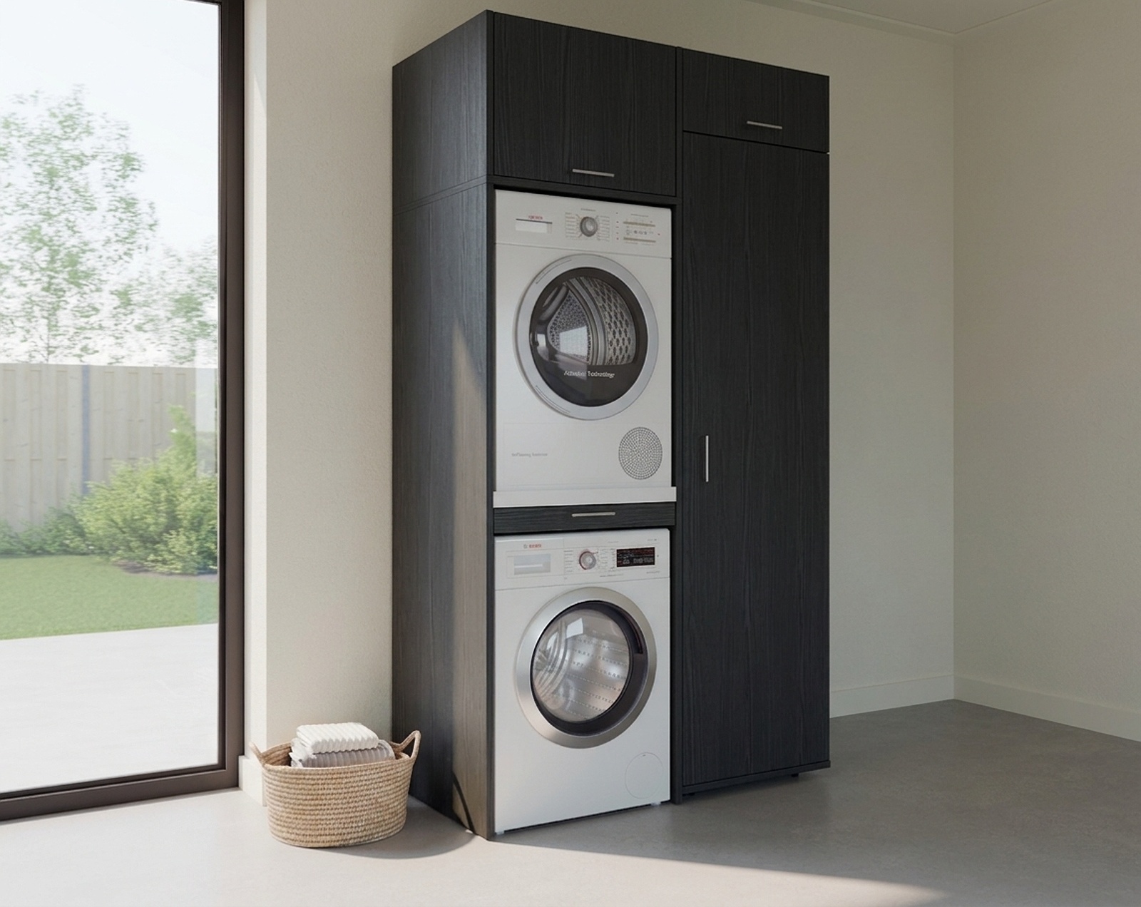Cabinet for stacking washing machine and dryer in black oak look ...