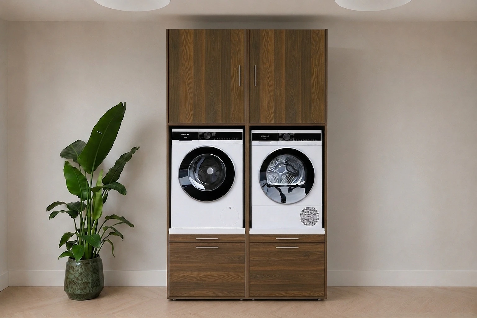 Walnut Washing Cabinet for washing machine and dryer in walnut wood look | 133,5x233 ...