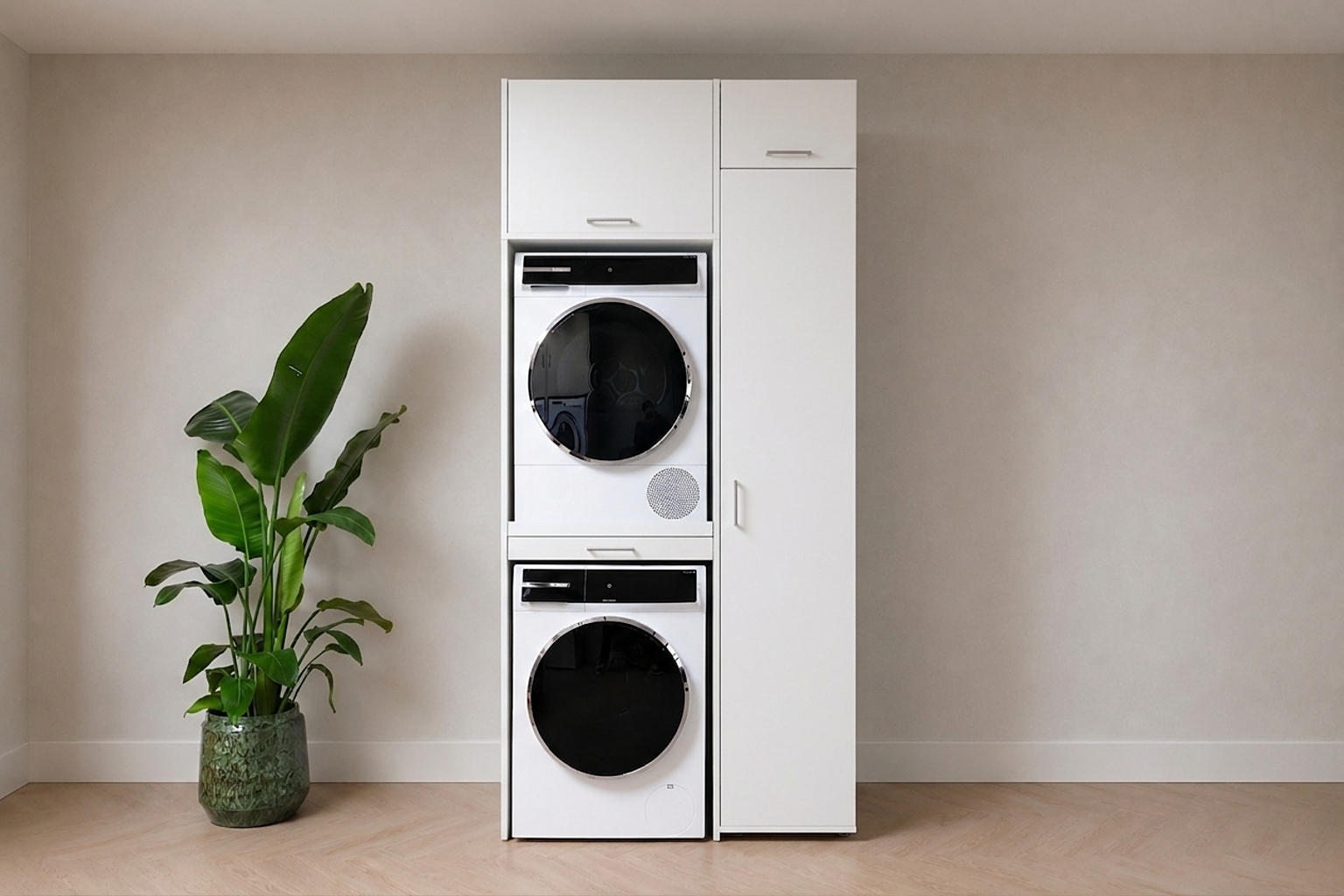 Cabinet for stacking washing machine and dryer in white | 112x233 cm ...