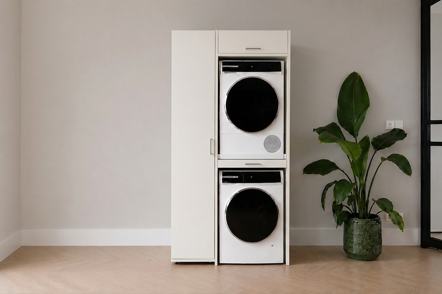 Cabinet for stacking washing machine and dryer in white | 112x207 cm ...