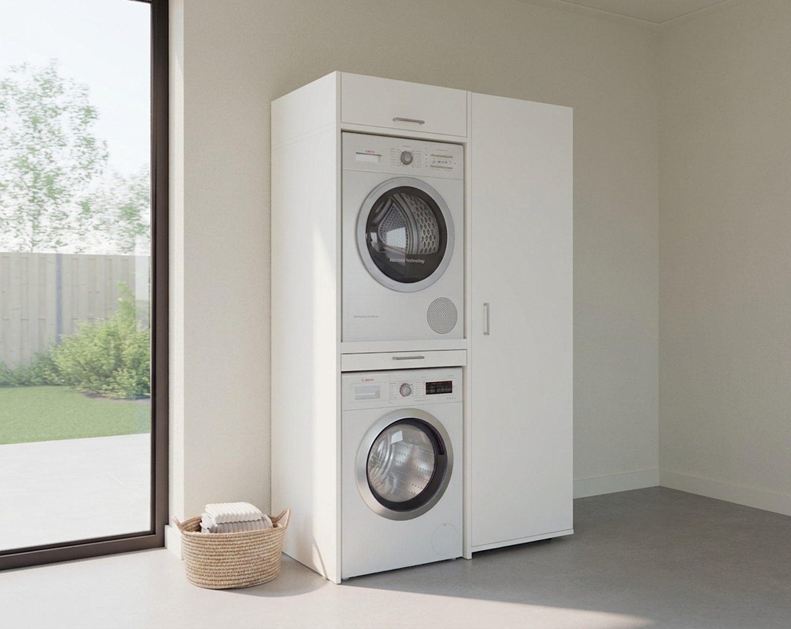 Cabinet for stacking washing machine and dryer in white | 127x207 cm ...