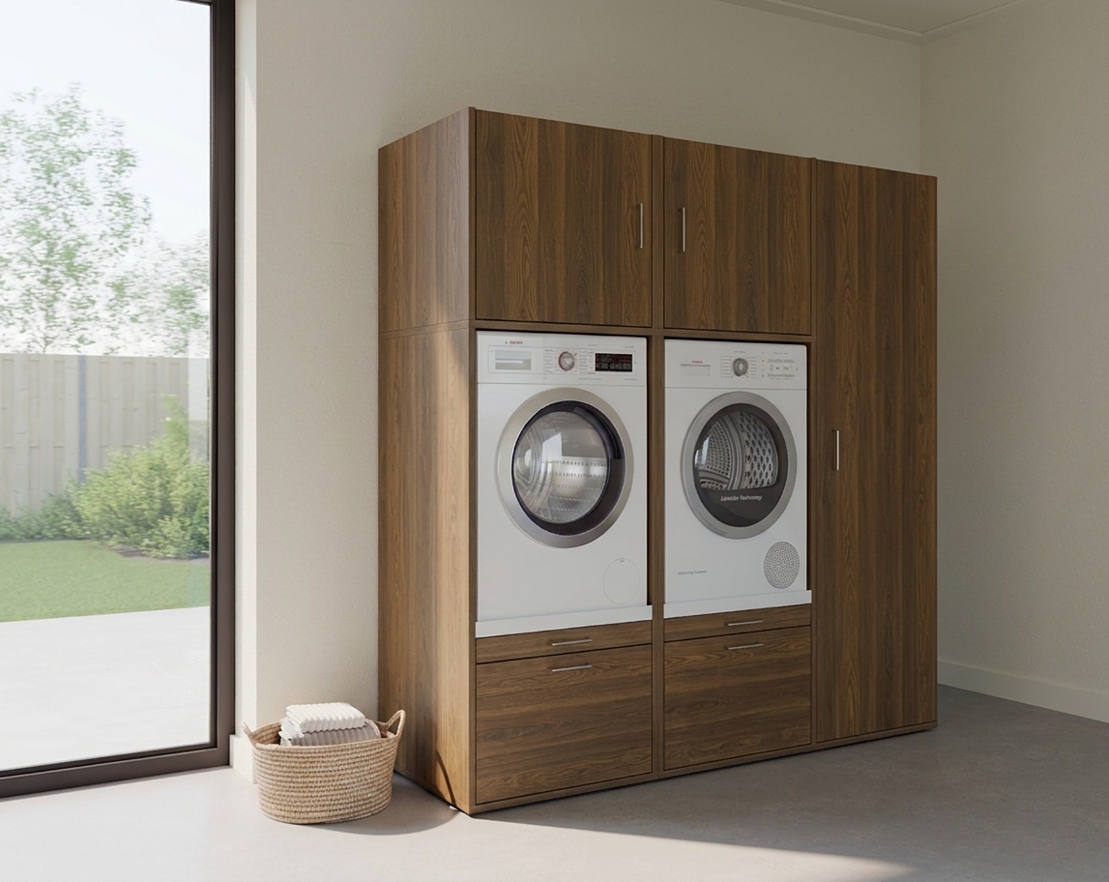 Cabinet wall for washing machine and dryer in walnut wood look ...