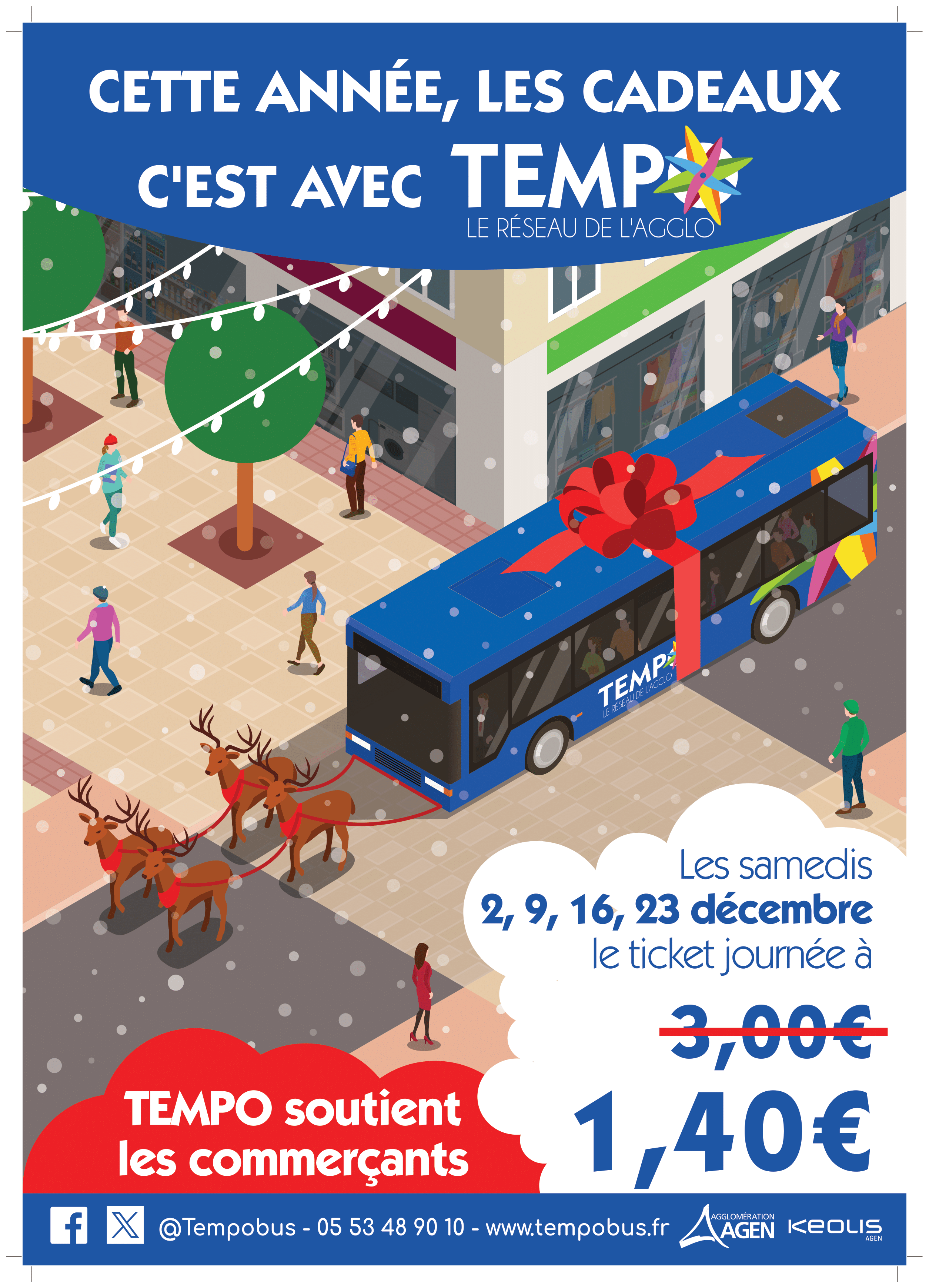 Affiche promotionnelle 1€40 le ticket journée , tous les samedis de décembre 2023