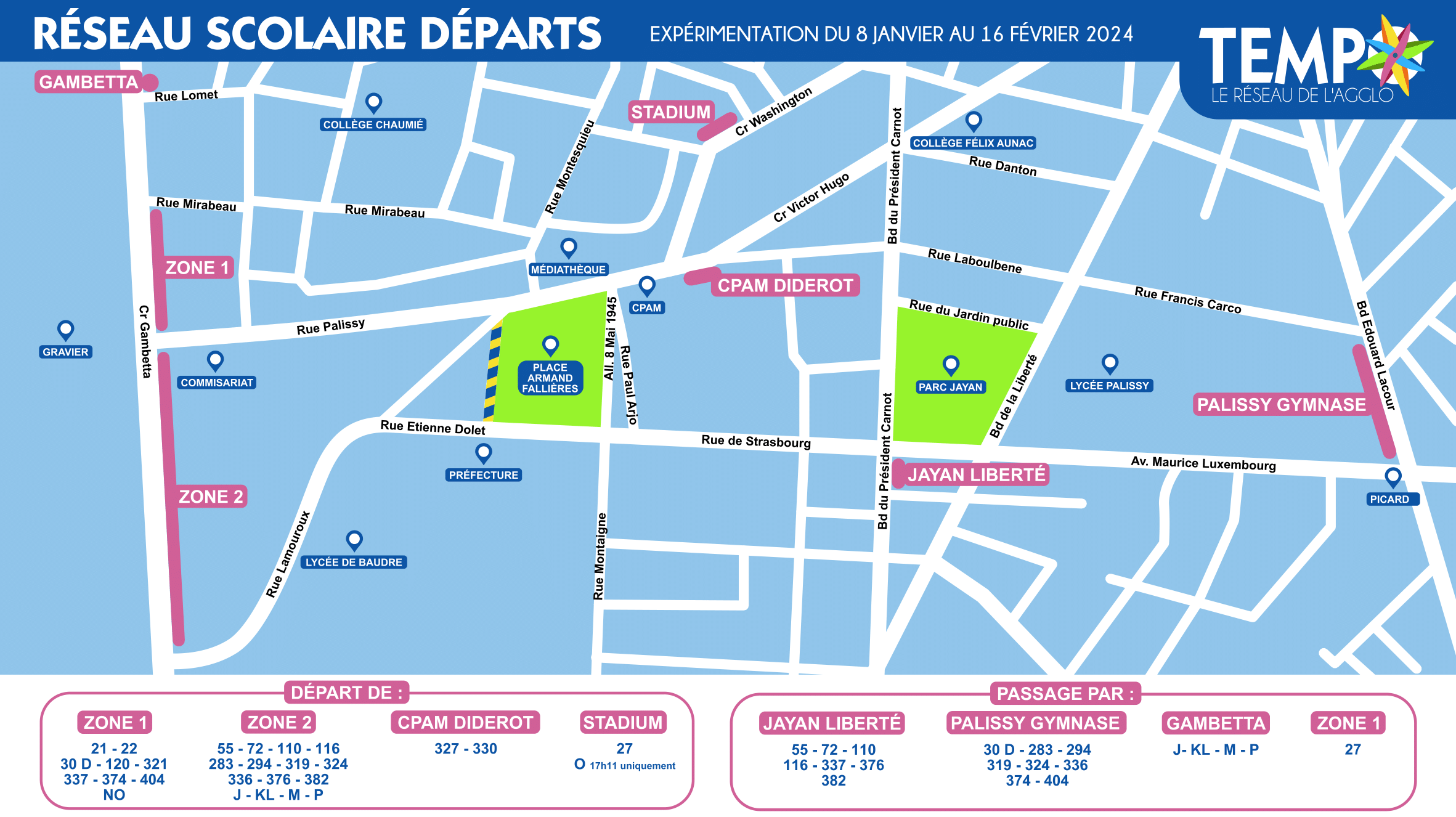 Plan de situation réseau scolaire pendant l'expérimentation place armand fallières
