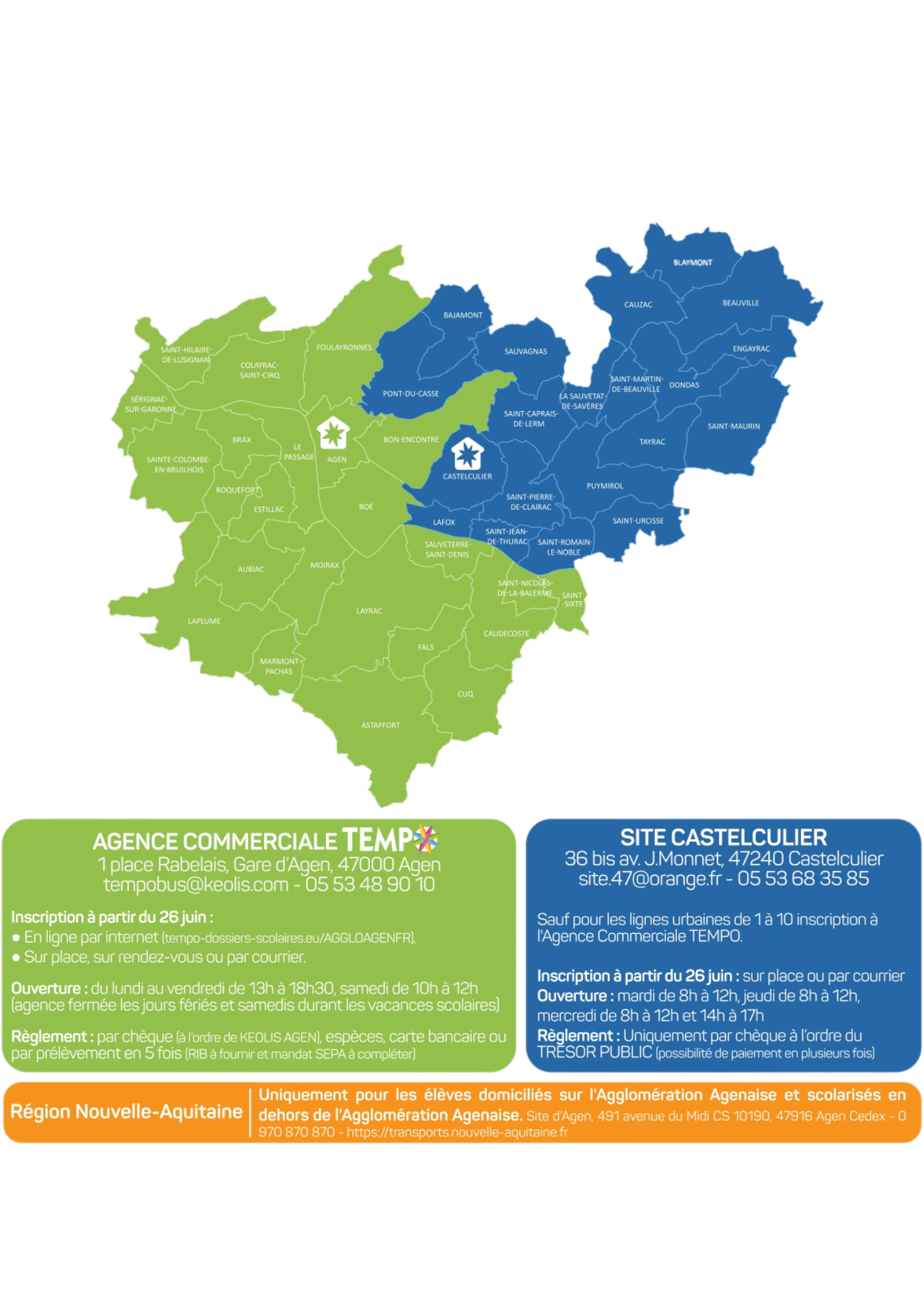 Carte des lieux d'inscriptions sur l'agglomération d'Agen