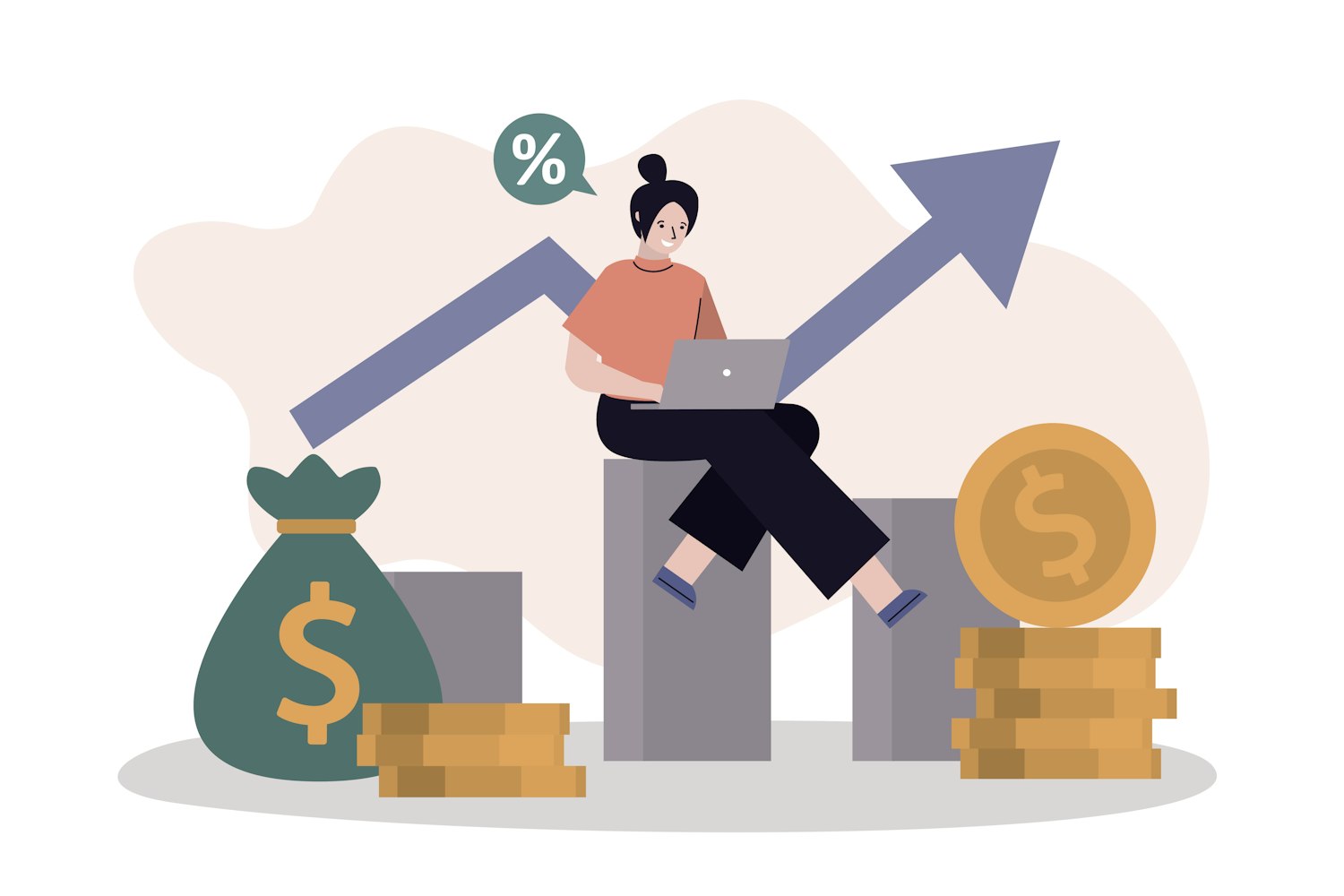 Illustrazione di businesswoman che investe online