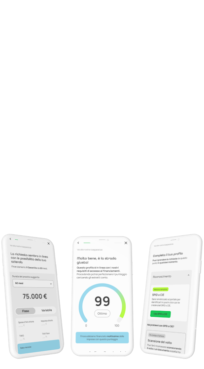 tre smartphone affiancati mostrano gli step della richiesta finanziamento