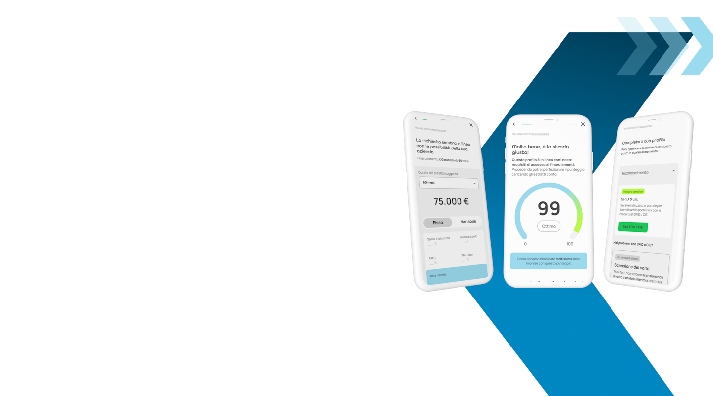 tre smartphone affiancati mostrano gli step della richiesta finanziamento