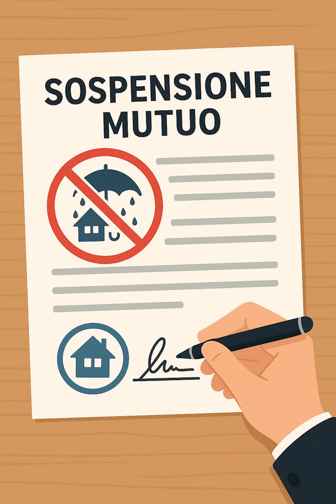 Illustrazione di una mano che firma una sospensione mutuo