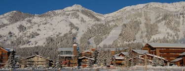 Snowy Teton Village on a sunny date