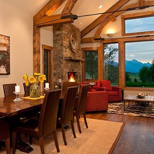 Inside of lodge looking at table