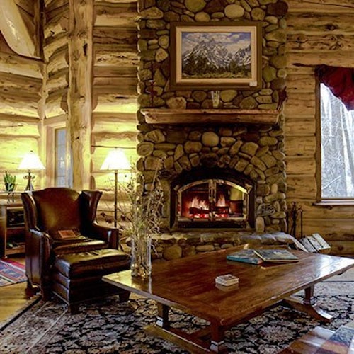 Fireplace in a cozy cabin