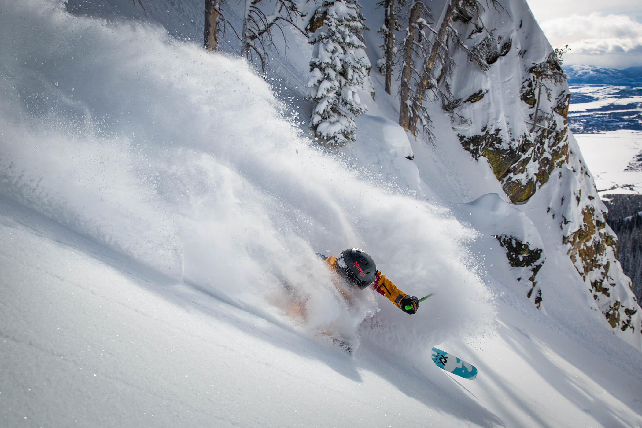 Skiing deep powder