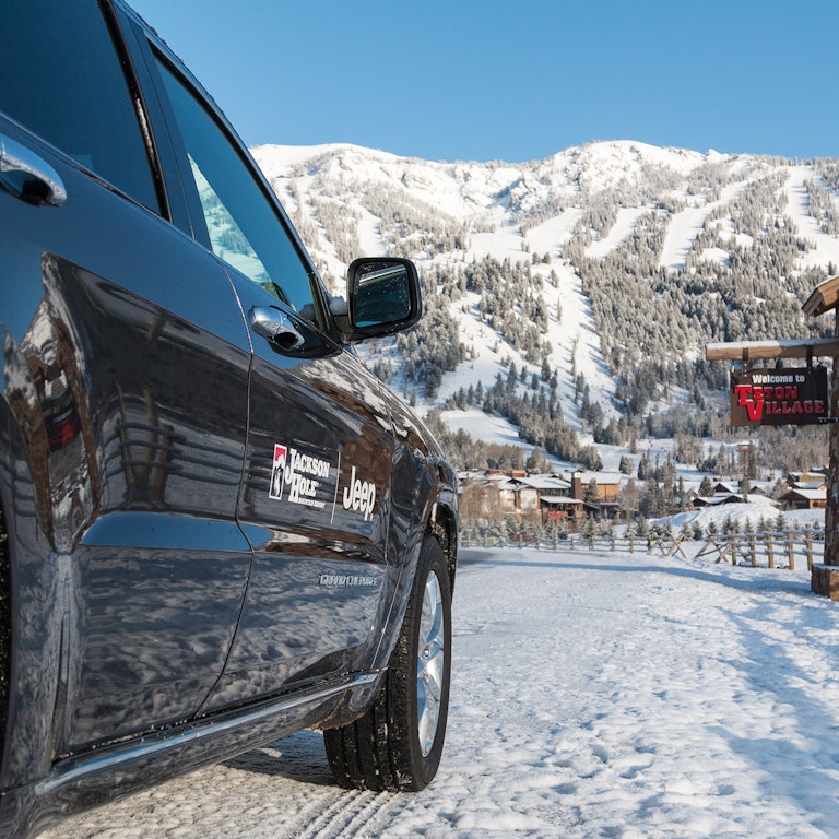 Jeep turning into Teton Village