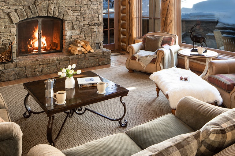 Slideside living room with cozy fireplace