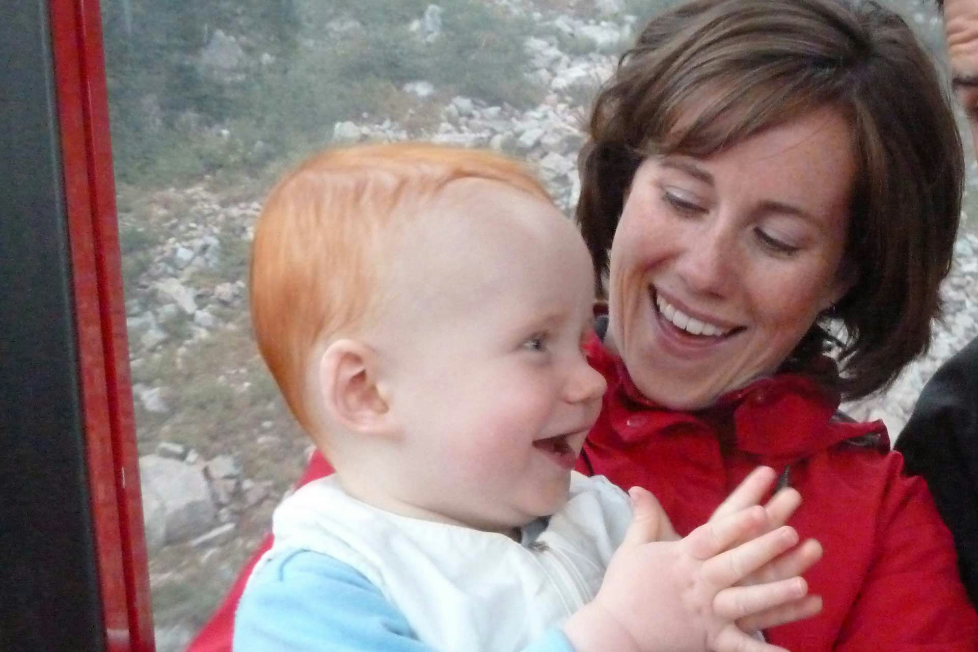 gondy-2012 2012 Summer, 1.5 years old. Ethan's first ride in the gondola for an evening ride to the Deck. Sleep sack and all!