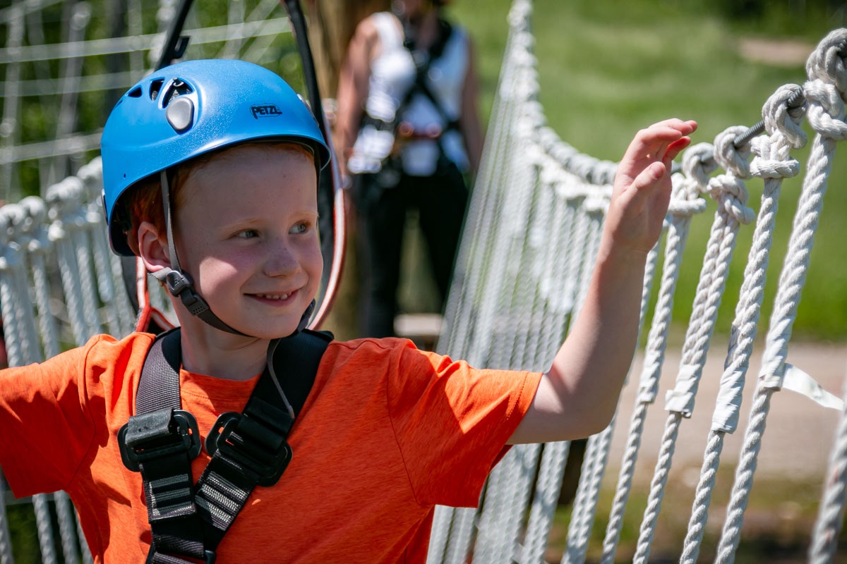 ethan-AS-20180706-1673 2018 Summer, 7 years old - Ethan's growing enough to climb on the Ropes course. Photo model career made!