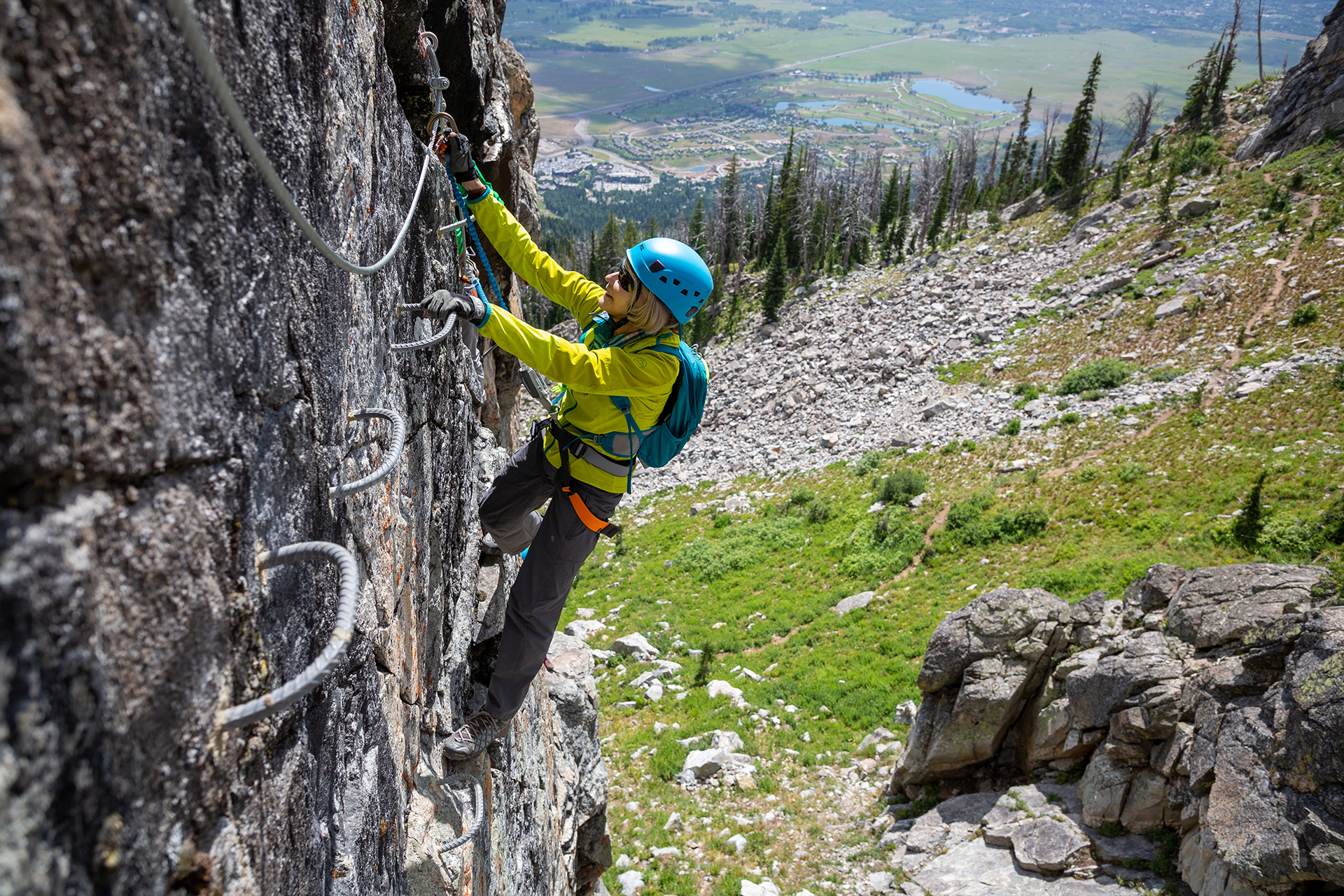 Connie Kemmerer hiking a challenging route on the Via Ferrata