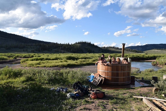 Wood-fired hot tub overlooking the Gros Ventre