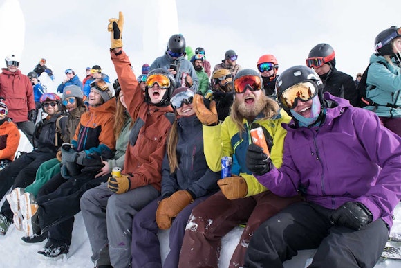 The crowd at the bottom enjoying the show.