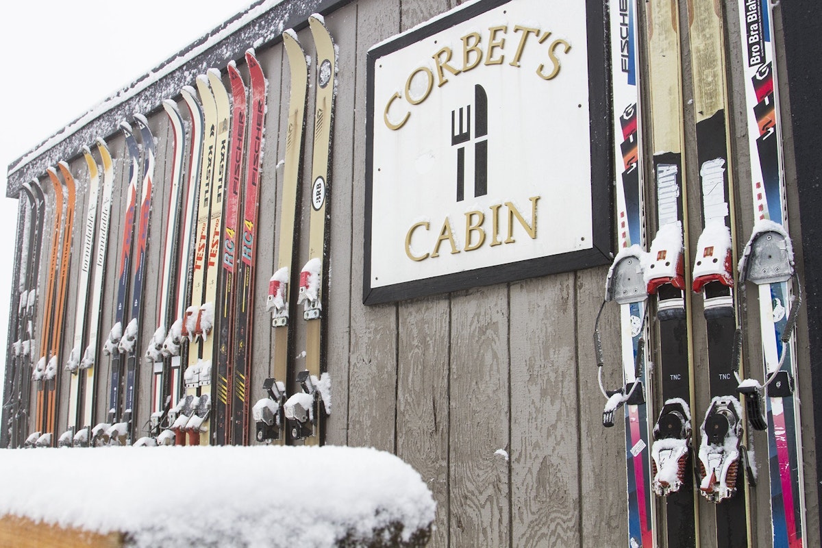 corbets cabin sign with skis