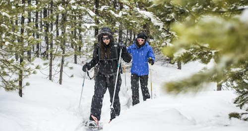 Couple snowshoeing