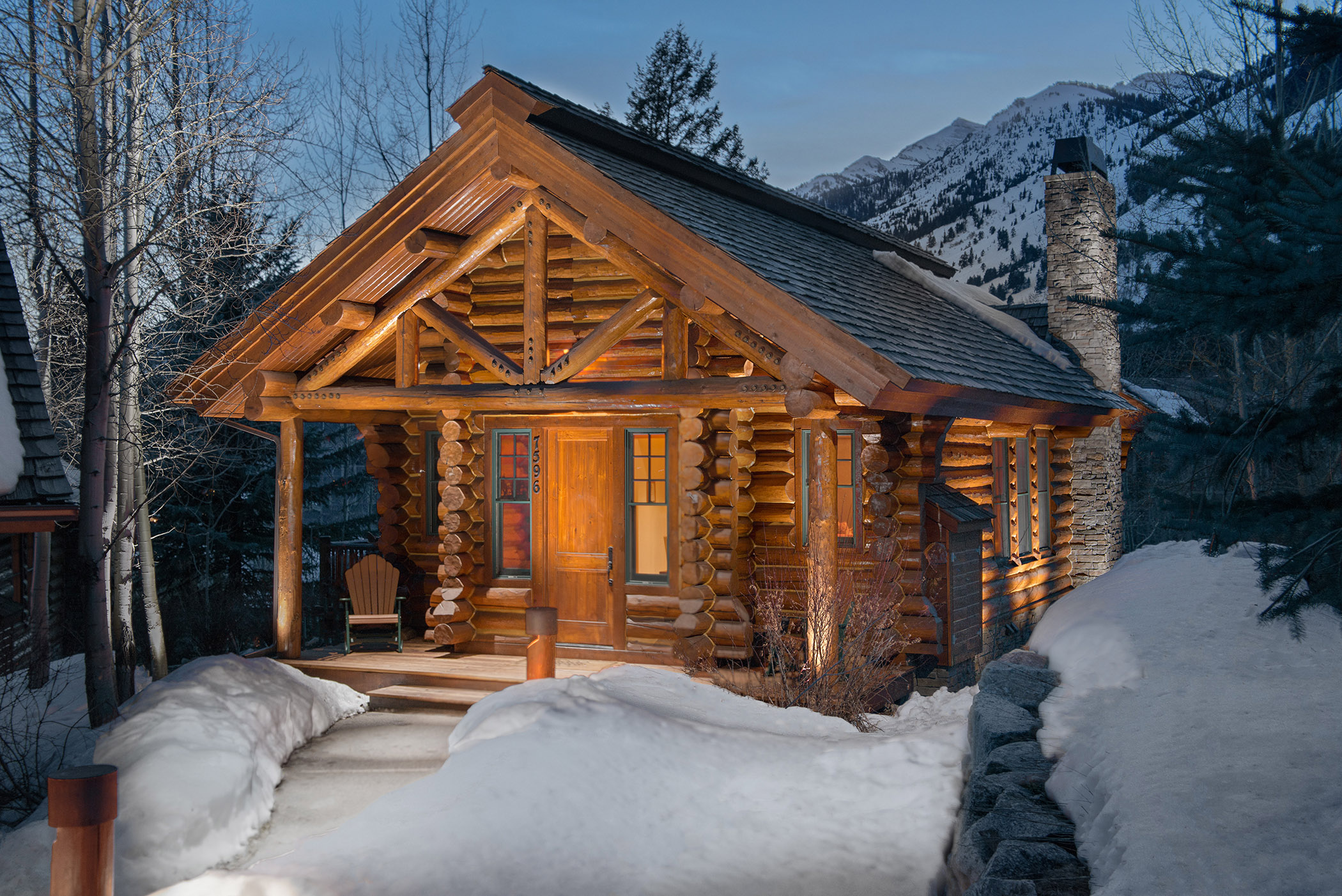 Cozy Granite Ridge cabin at night