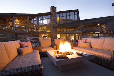 Snow King Hotel patio with cozy fireplace