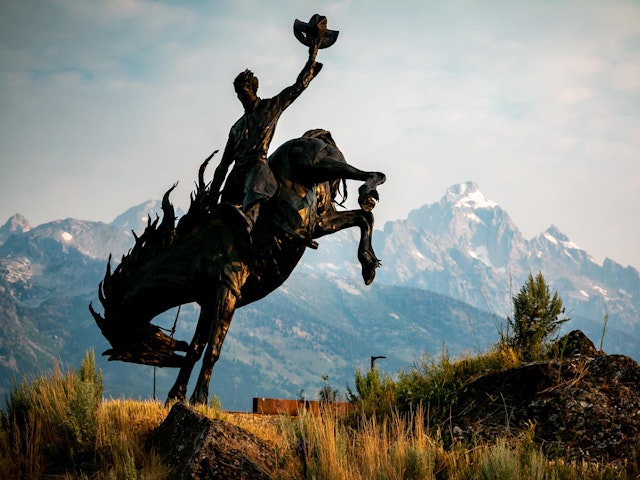 Bucking bronco statue outside of the airport