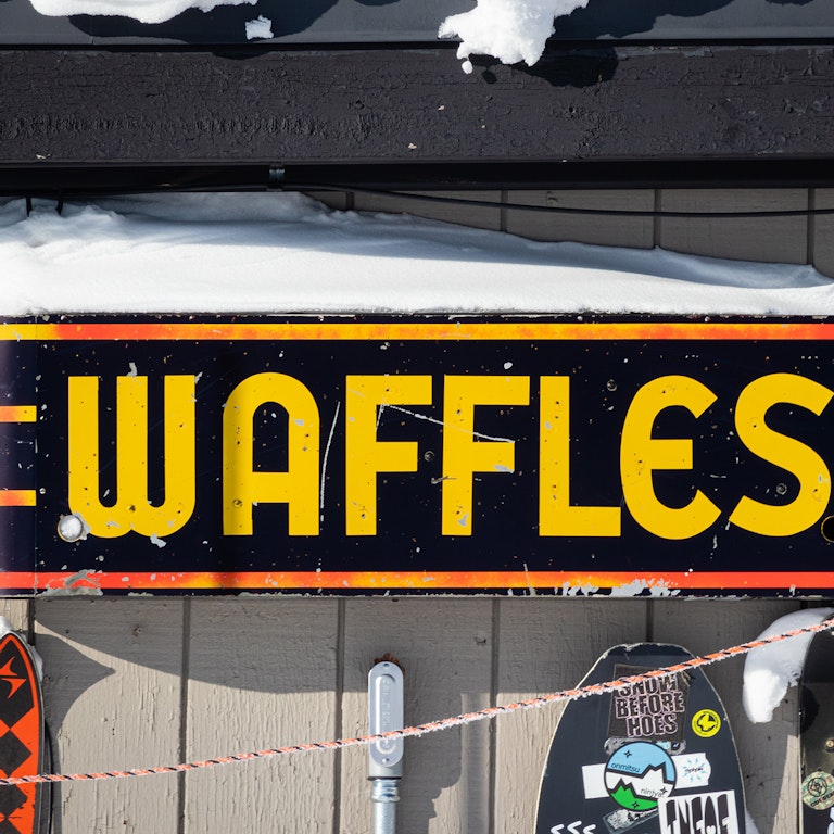 Waffle sign outside of Corbet's Cabin