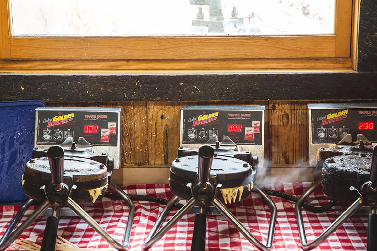 Waffle makers inside Corbet's Cabin