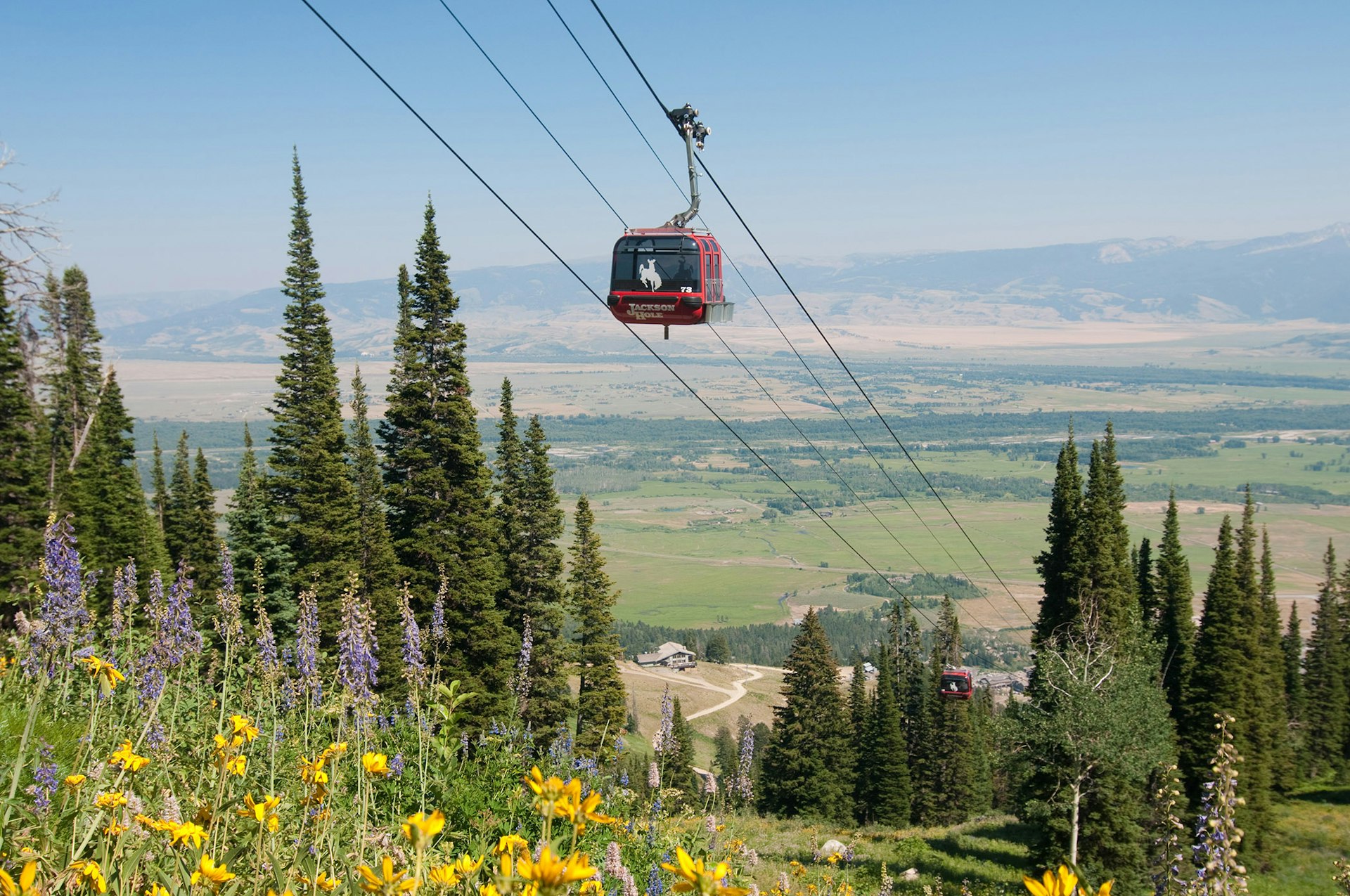 Gondola flying over Casper on a sunny summer day