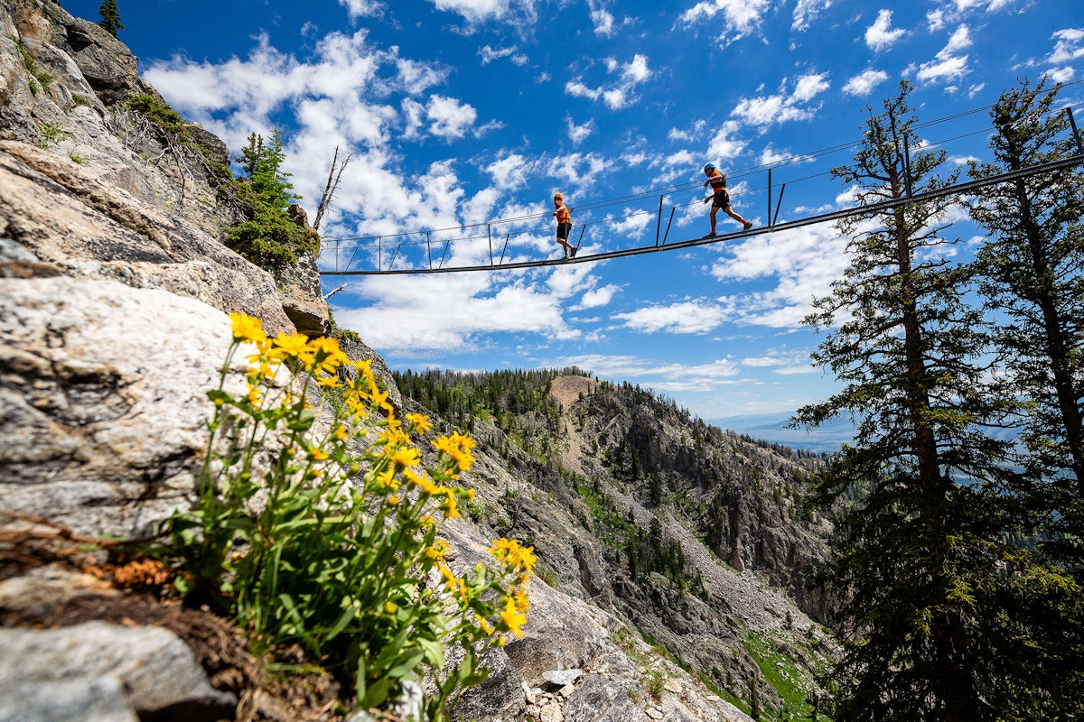 Group on the suspension bridge on the Via Ferrata