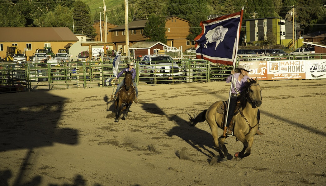 Putting the flag on display at the Jackson Hole Rodeo