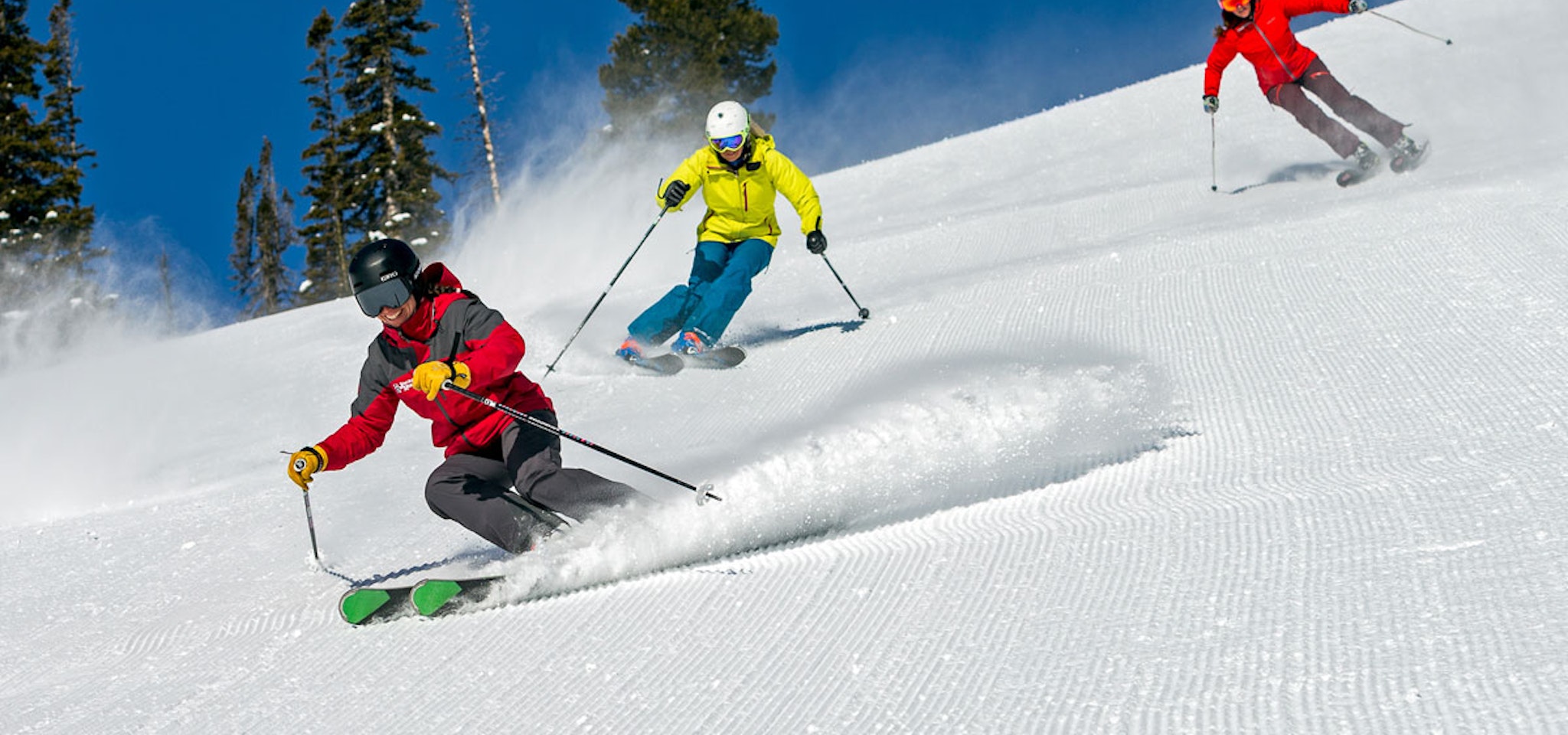 skiing in fresh groomers
