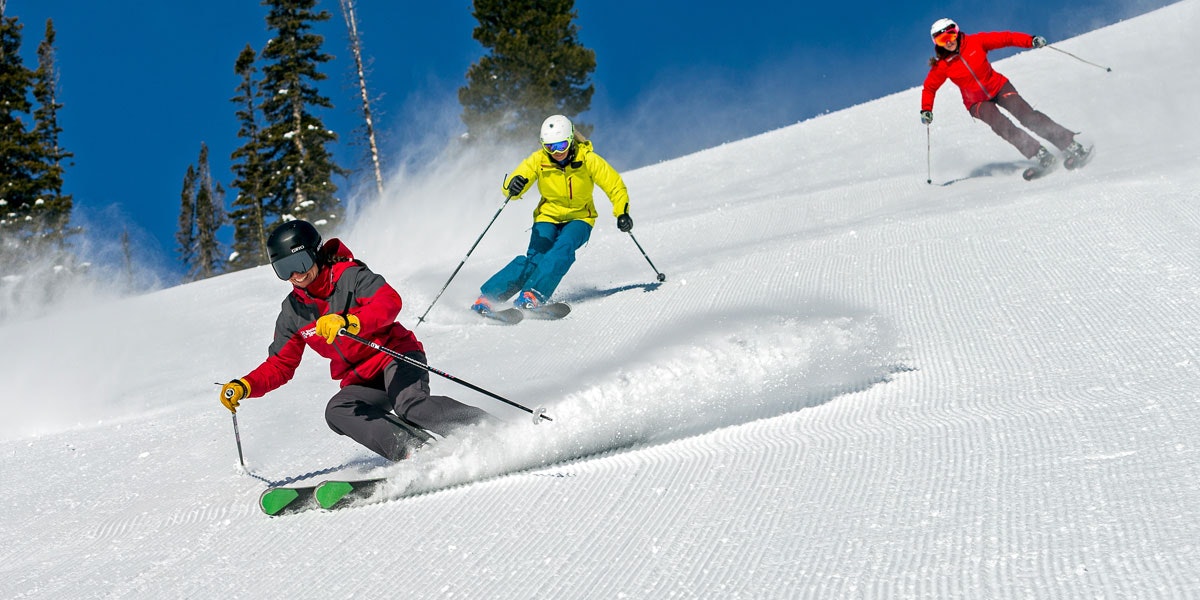 skiing in fresh groomers