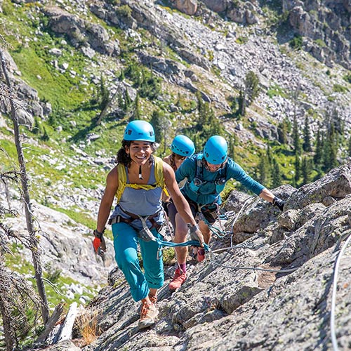 people climing on roped course