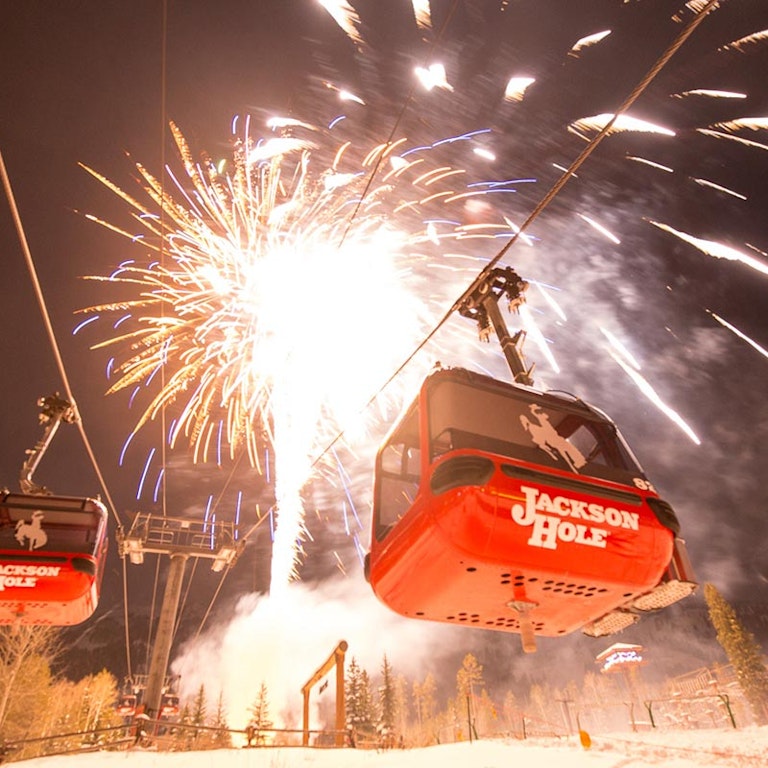 Gondola with fireworks in the background