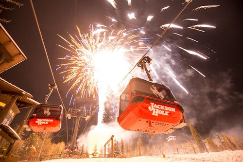 Gondola with fireworks in the background