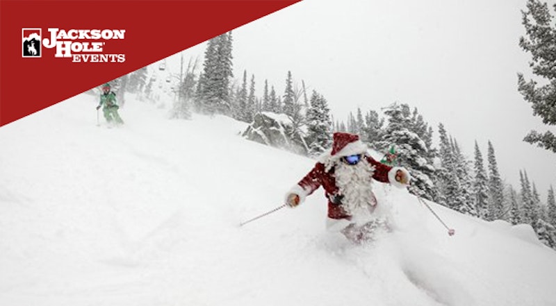 Santa skiing deep powder