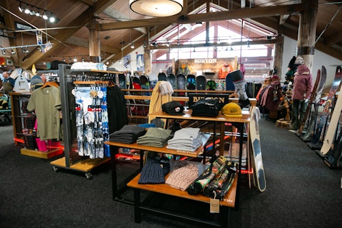 Interior shot of Hole in the Wall Snowboard shop