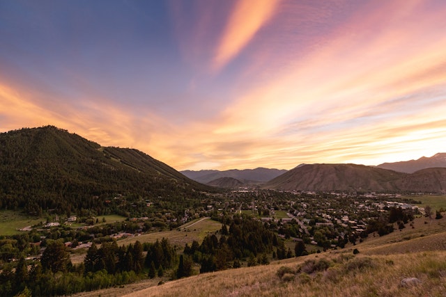 Beatiful view of Town at sunset in the summer