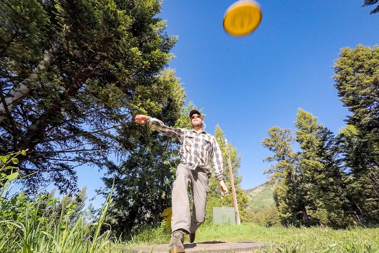 Action shot of a disc being thrown