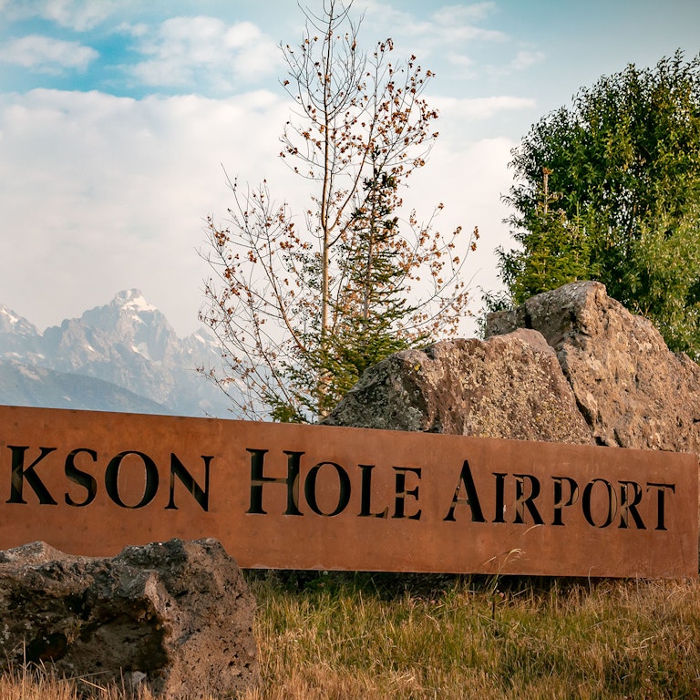 Large copper sign outside of Jackson Hole Airport